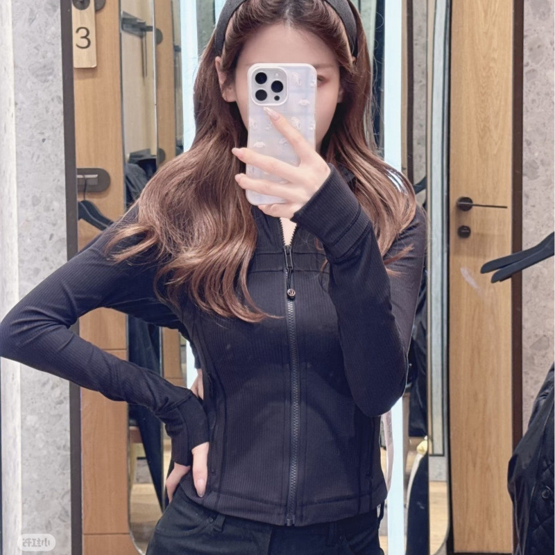 LULU branded foreign trade short Define ribbed stand-up collar jacket, slim fit, waist-cinching, running and yoga wear, naked-feel top
