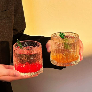 水晶冰川纹高级感ins石纹玻璃水杯果汁饮料杯酒吧威士忌冰球酒杯