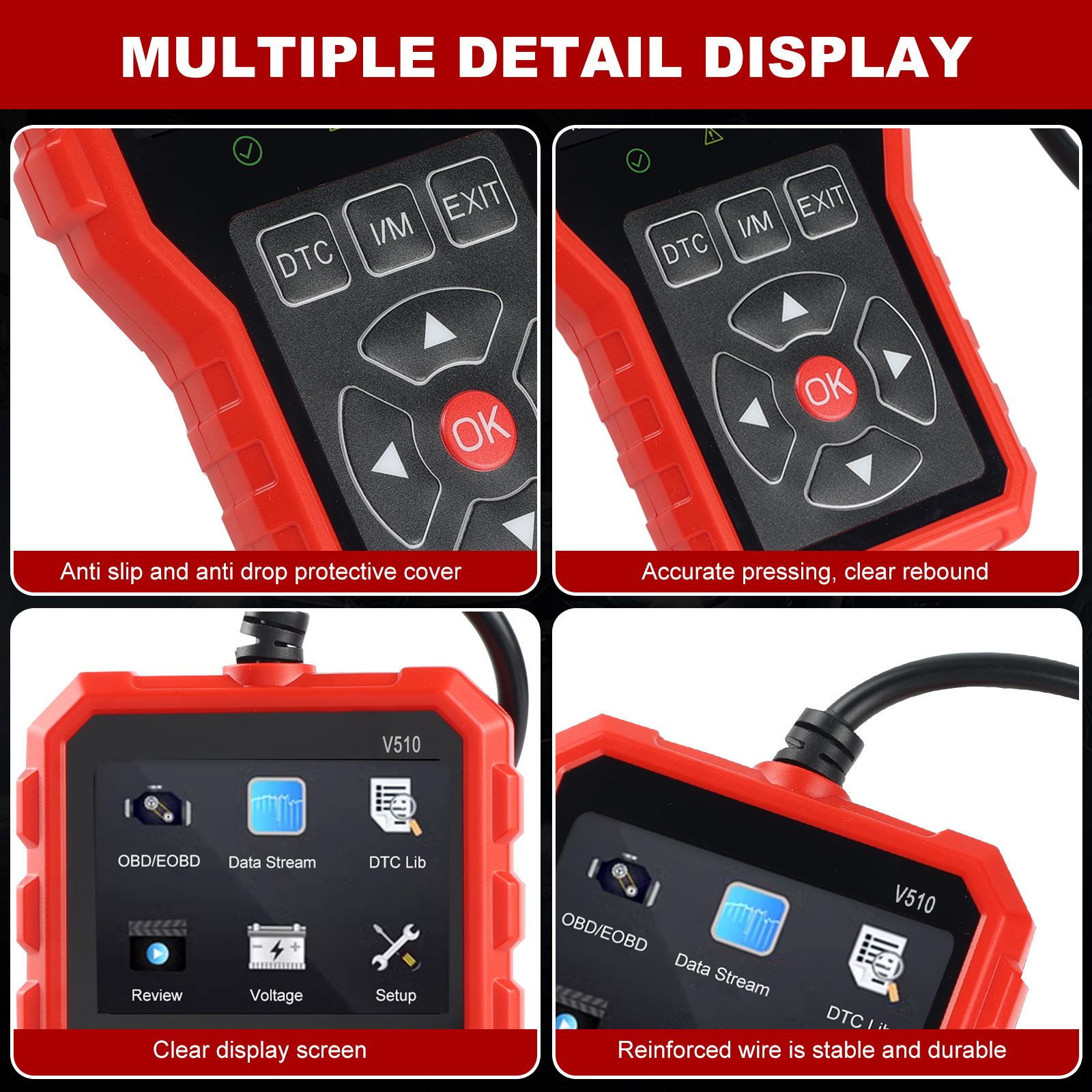 V510 Car Diagnostic Detection Tool Obd2 Code Reader Multi-Function Fault Code Clearing Scanner