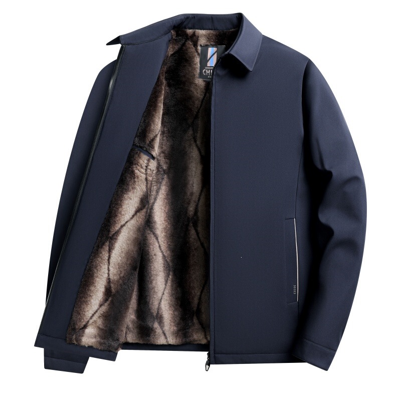 New winter collection: fleece-lined, thickened, collared, mid-aged and elderly men's business jacket, loose-fitting and warm, suitable for dads New winter collection: fleece-lined, thickened, collared, mid-aged and elderly men's business jacket, loose-fitting and warm, suitable for dads
