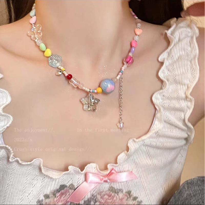 リンゴ味のキャンディーランド~y2kカラードーパミンキャンディーカラービーズネックレス夏の漫画甘いアクセサリー|undefined