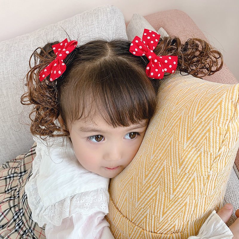Korean Style Children's Bow Hairpin Wig Headwear Princess Little Girl's Curly Hair Styling Girl's Baby's Cute Hair Accessories