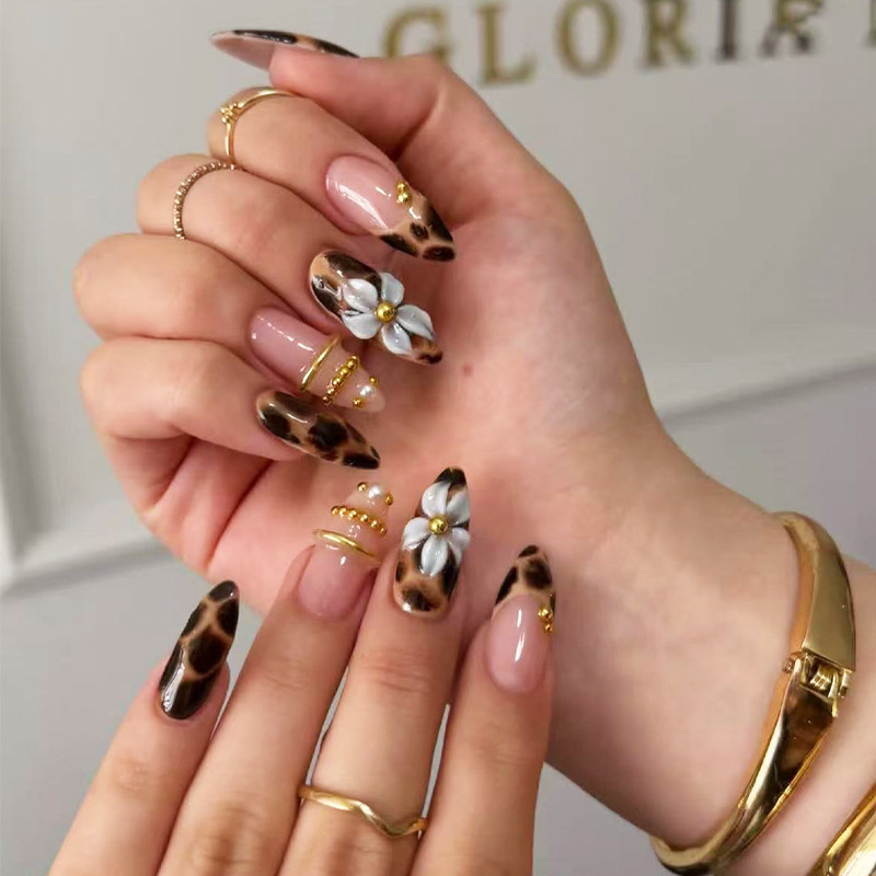 Cross-Border 3D Black Leopard Print Irregular Gold Almond Nail Stickers 24 Pieces Cross-Border 3D Black Leopard Print Irregular Gold Almond Nail Stickers 24 Pieces