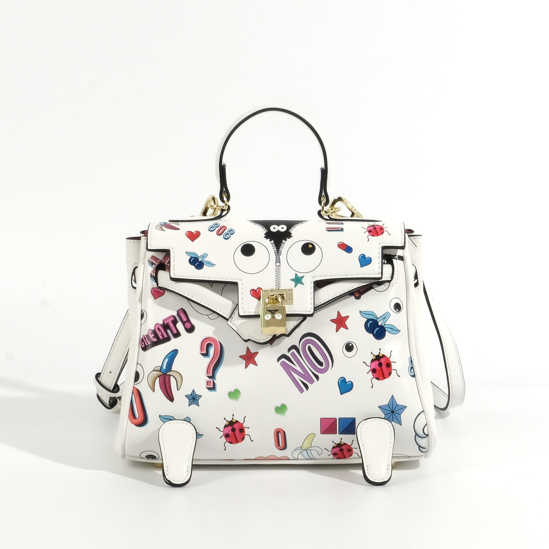 2024 primavera y verano en la nueva impresión de personalidad de la mujer extraña bolsos de mano de mujer con tapa de flip novedad encantadora inclinada mujer 2596 #