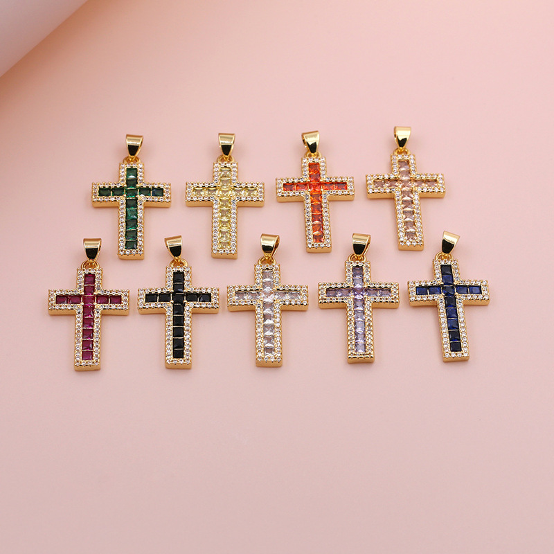 Light Luxury Cross Zircon Accessories, 18K Gold Plated, Religious Charm, Pure Color, Simple and Cold Style, DIY Handmade Decoration