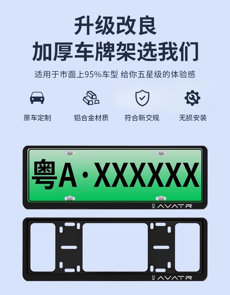Avita 11/12 Car License Plate Frame New Energy Green License Plate Car License Plate Frame License Plate Protection Frame Cover