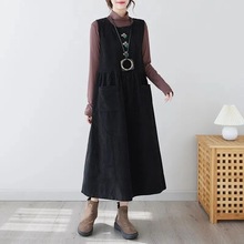 灯芯绒连衣裙女宽松文艺显瘦2025百搭民族风刺绣中长款无袖裙子潮