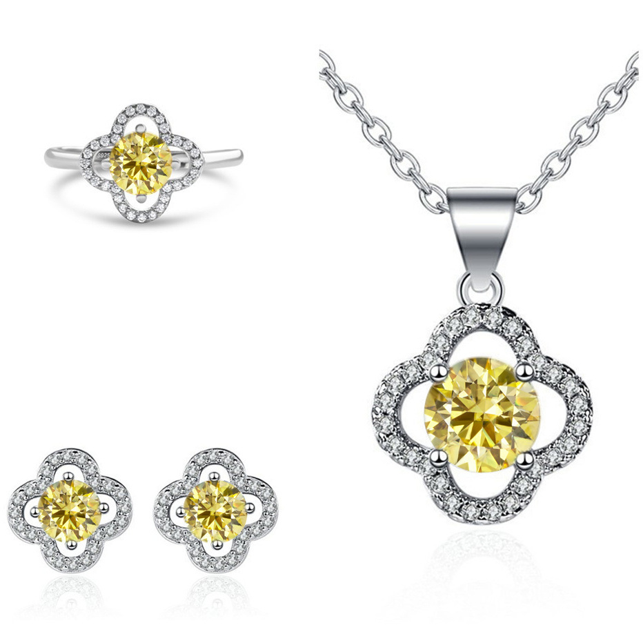 Moissanite tetrahedral pendientes de plata esterlina S925 pendientes collar conjunto de anillo con certificado GRA especialización transfronteriza