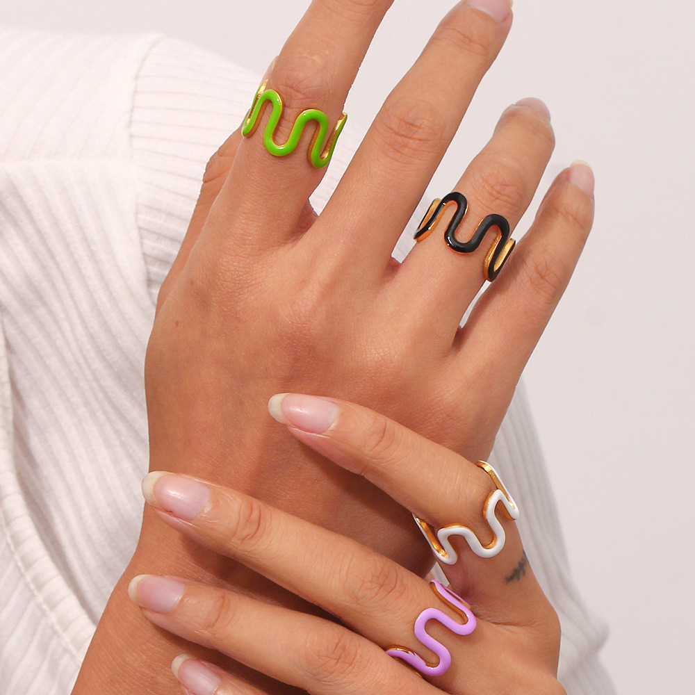 Stainless Steel Simple Style Geometric Enamel Plating Rings display picture 8