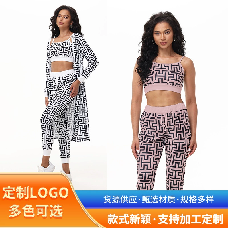 AliExpress внешняя торговля Европейская и американская женская одежда осень-зима модный набор женский принт сексуальный подтяжка куртка брюки набор из трех частей