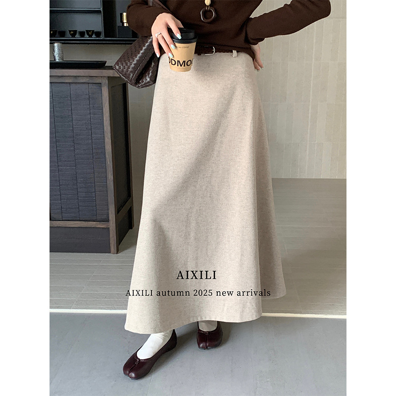 爱西里2025秋冬气质简约松弛感百搭纯色高腰显瘦大摆半身裙A1659
