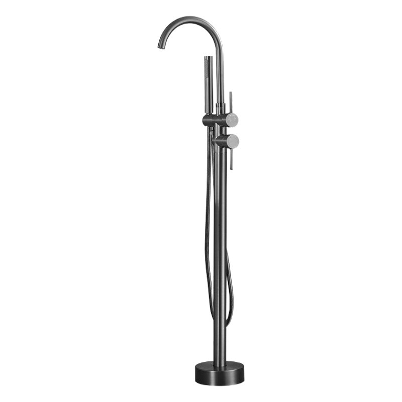 Manufacturer's All-Copper Gun Gray Floor-Standing Bathtub Faucet Cylinder Side Bathroom Column Basin Wooden Barrel Independent Shower Hot and Cold Water