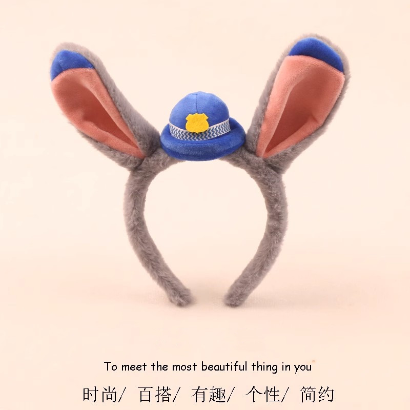 Cute Rabbit Police Officer Headband with Hat, Rabbit Ears Headband, Kidsren's Performance Hairpin, Amusement Park Photo Headwear Cute Rabbit Police Officer Headband with Hat, Rabbit Ears Headband, Kidsren's Performance Hairpin, Amusement Park Photo Headwear