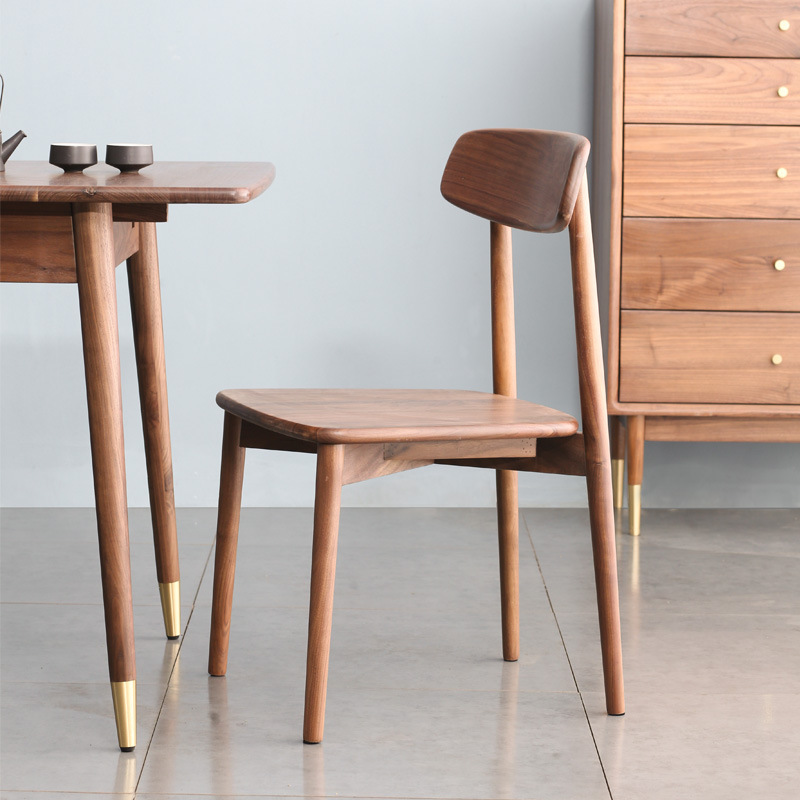 North American Black Walnut Dining Chair for Home Use, Modern Backrest Chair Furniture, All Solid Wood Chair, Natural Wood Dining Table Chair with High Backrest