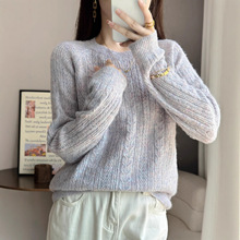 插肩袖扭花毛衣女7针工艺宽松慵懒风针织衫复古显瘦不挑身材上衣