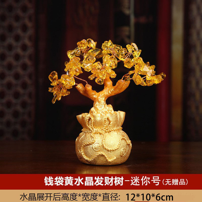 Adorno de Árbol de Dinero de Citrino Citrino y Cristal Decorativo, Artesanal para Sala de Estar y Mueble de TV image 14