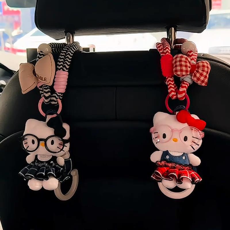 チェック柄スカートキティ車フッククリエイティブ高価値車のインテリアアクセサリー漫画かわいい車の椅子の背もたれ装飾品女性のための|undefined