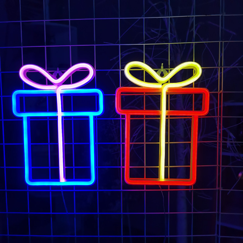 LED gift box neon lights colored lights modeling lights net red wall-hanging atmosphere lights Christmas holiday decoration bedroom layout LED gift box neon lights colored lights modeling lights net red wall-hanging atmosphere lights Christmas holiday decoration bedroom layout