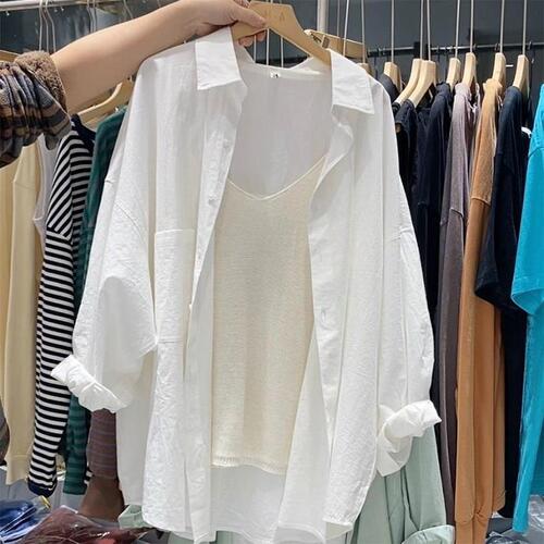 White Shirt Women 2025 Spring High-End French Style Summer Long-Sleeve Top Korean Version Loose Shirt Jacket
