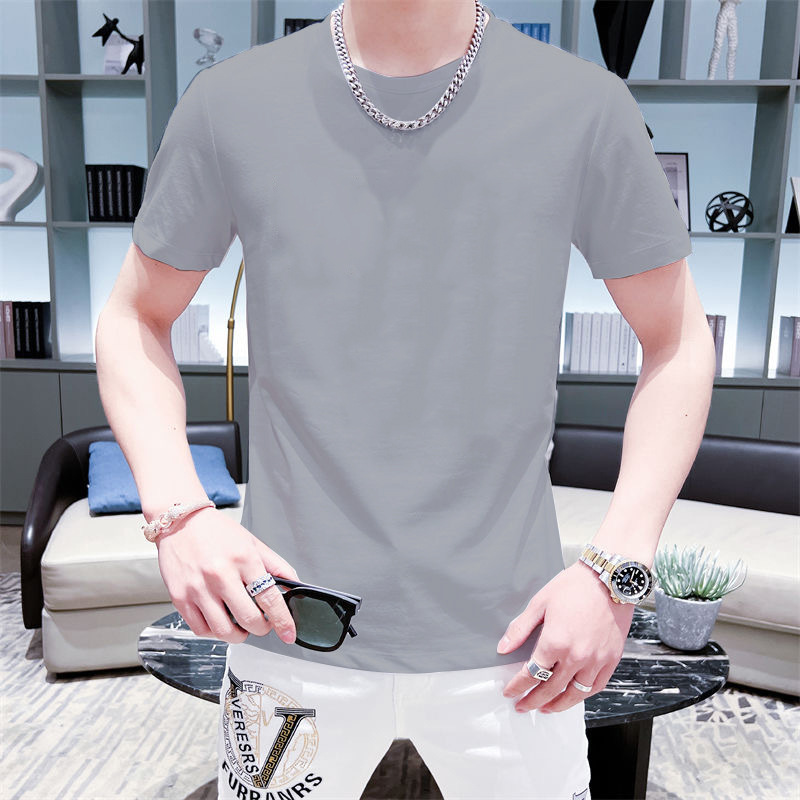 Verano nuevos hombres de moda corto cuello redondo color sólido ropa superior de manga corta Camiseta de los hombres camiseta versátil casual slim fit t