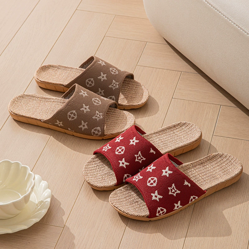 Льняные домашние тапочки из дерева для дома, на все сезоны, открытые, из хлопка и льна, для мужчин и женщин, парные.