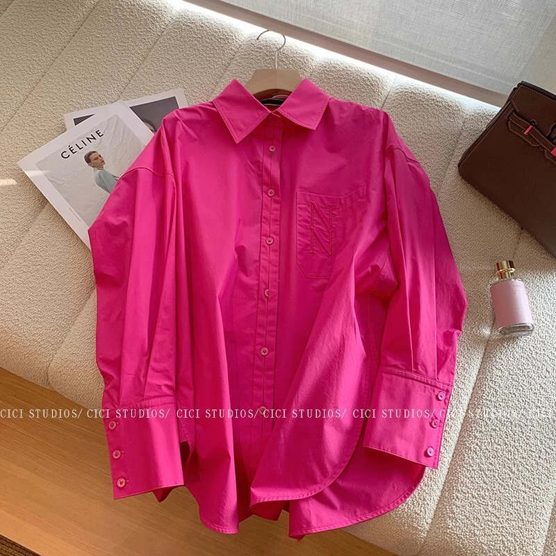 Long-Sleeved Polo Collar Rose Pink Shirt for Women 2025 New Style Unique and Chic High-End Mid-Length Sun Protection Shirt Long-Sleeved Polo Collar Rose Pink Shirt for Women 2025 New Style Unique and Chic High-End Mid-Length Sun Protection Shirt