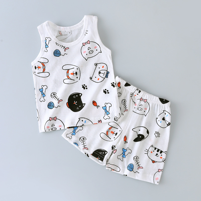 Bebé chaleco traje verano fino bebé algodón sin mangas homewear pantalones cortos niños y niñas pijamas desgaste del verano
