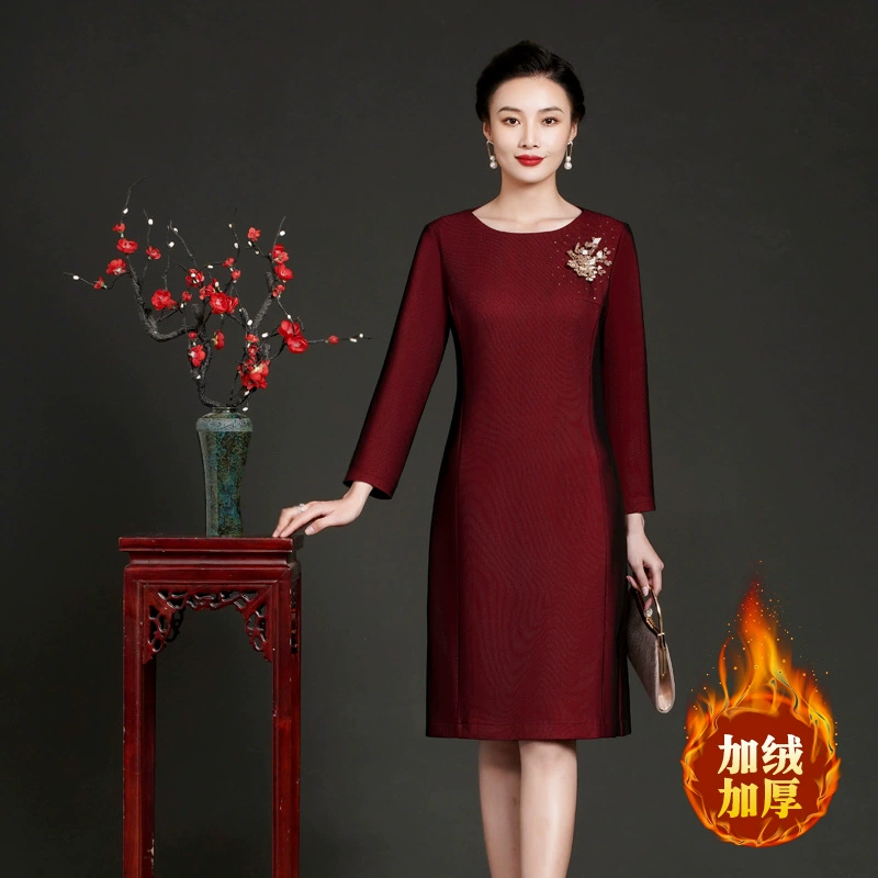 Мать свадебное платье Благородный и элегантный флис подкладке теплый счастливый мать-в-законе Мать свадебное платье поколение волос