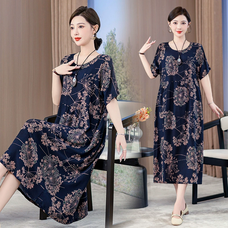2025 Новый стиль цветочный хлопковый шелковый платье женский летний темперамент мама покрывает живот
