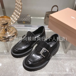 M Metal Buckle Letter Loafers 2024 Early Spring Fashion Platform Shoes Low-top Shallow Mouth Small Leather Shoes Women's Shoes