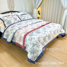 批发美式花纹纯棉绗缝被三件套床盖荷兰花纹宾馆民宿酒店新中式