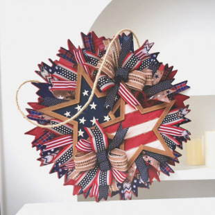 Amazon Independence Day Wreath Hanging Wooden Double Star Wreath American Patriotic Wreath Door Decoration Cross-Border