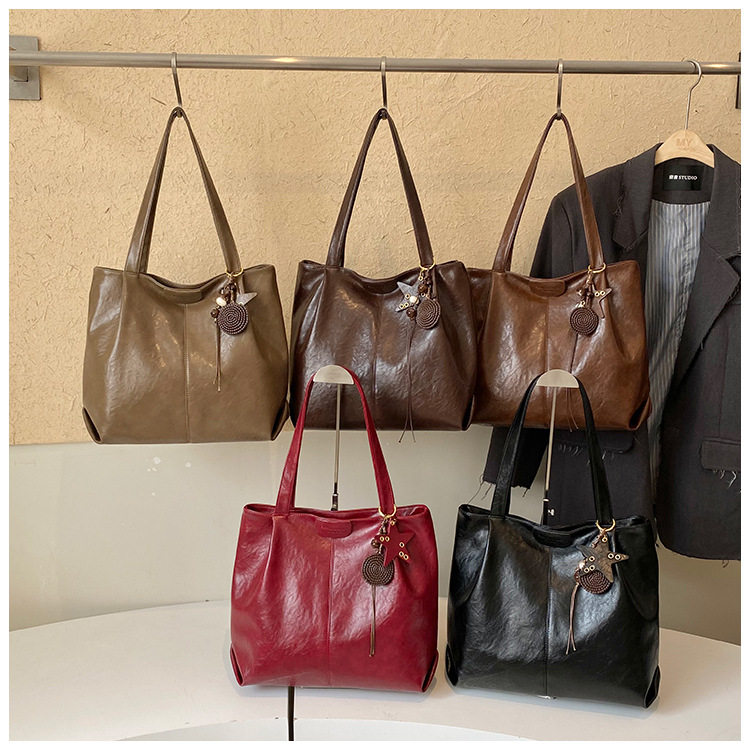 Túi tote nữ cỡ lớn dáng shopping, đeo vai hai quai, chất liệu PU mềm, phong cách công sở — Màu cà phê Không có mặt dây chuyền, Màu nâu không có mặt dây chuyền, Rượu vang đỏ không có mặt dây chuyền, kaki không có mặt dây chuyền chi tiết 1