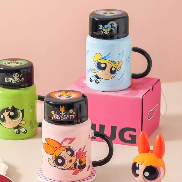 Kawashimaya Powerpin Police Mug with Lid Ceramic Water Cup Home Cute Coffee Cup Girls Birthday Gift
