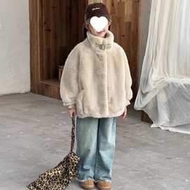 韩版秋冬季新款女童皮草外套仿水貂皮毛一体大衣加厚毛毛衣短款