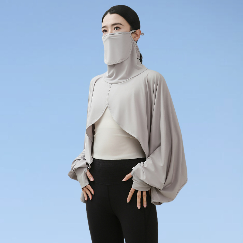 Sun Protection Shawl Women's Summer Thin Cape Outwear Blouse Outdoor Cycling and Driving Breathable Sun Protection Clothing Mask Integrated
