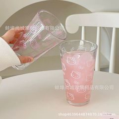 ハローキティ猫ピンクミルク高価値かわいいガーリーハートガラスウォーターカップホームオフィスドリンクカップ