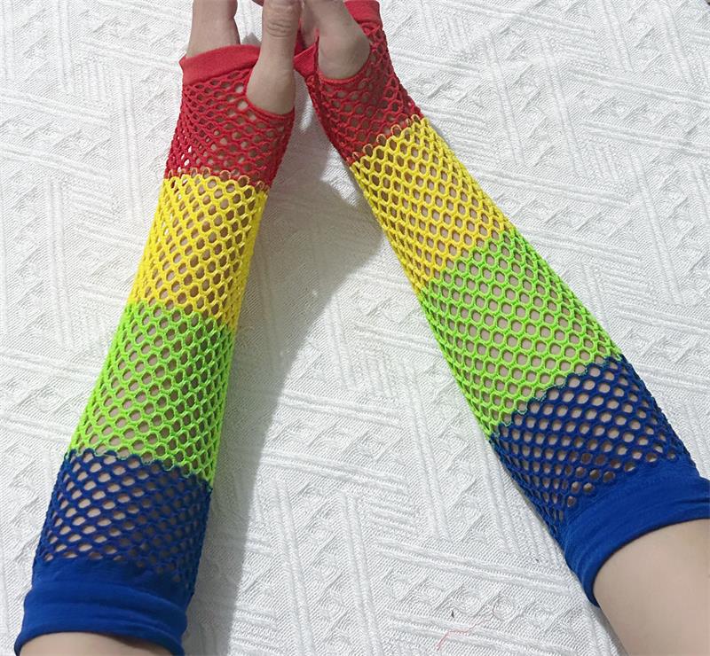 Fábrica al por mayor gruesa red de pesca guantes elásticos sexy guantes largos punk medio dedo discoteca guantes de etiqueta transfronteriza