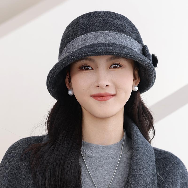 秋冬款时尚中老年人帽子女加厚毛呢盆帽时尚妈妈帽洋气老太渔夫帽|undefined