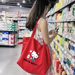 漫画赤いキャンバスバッグ怠惰なスタイル日本のかわいい学生バッグ通勤トートバッグ大容量トートバッグ