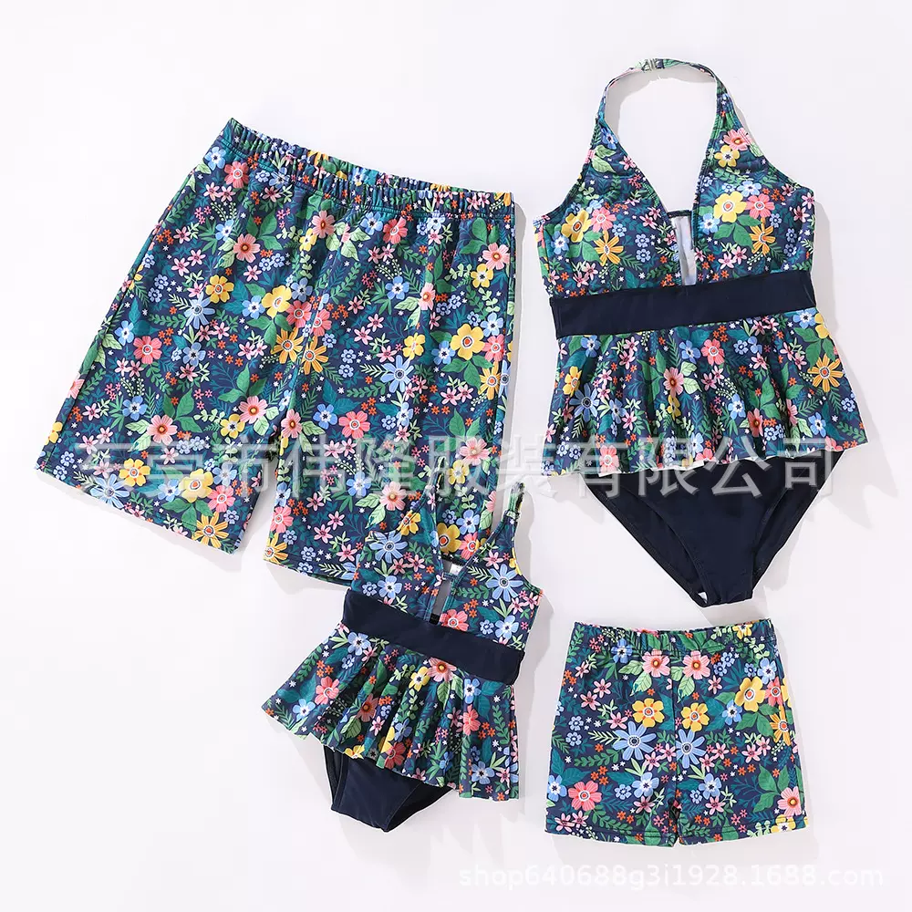 跨境爆款2023欧美比基尼泳衣一件代发母女父子泳装亲子家庭四件套