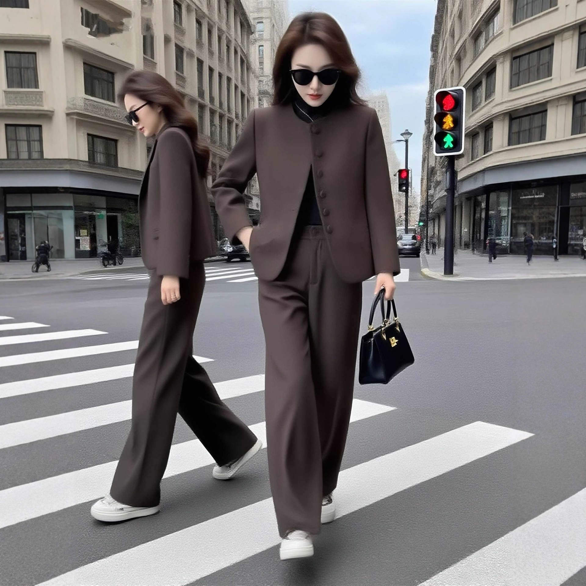In Stock 6813 Plus-Size Women's Autumn and Winter New Fashion Cotton Woolen Suit, Slimming and High-End Two-Piece Set