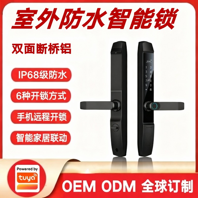 涂鸦方案室外防水双面断桥铝智能锁玻璃门铁门指纹密码锁远程开锁