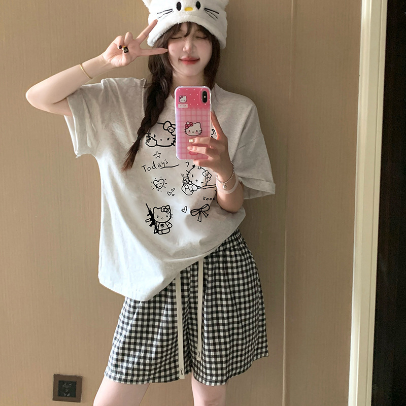 2026 New Summer Pajamas for Women, Cotton Short-Sleeved Shorts, Cute Cartoon Girls, Can Be Worn Outside, Home Clothes Set