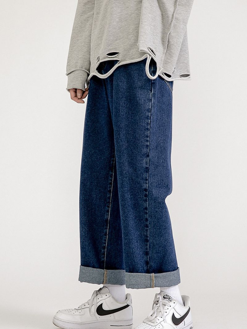 Vaqueros de pierna recta para hombre, vaqueros lavados desgastados retro de marca de moda para hombre, vaqueros americanos sueltos y versátiles hasta el suelo