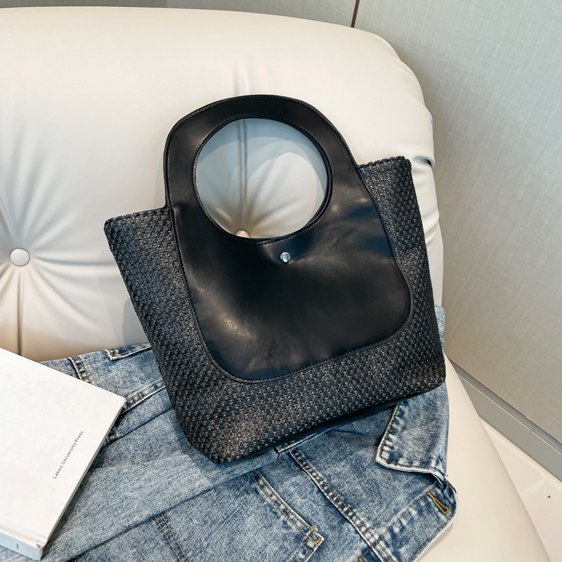 Bolsa de paja de empalme retro 2026 nueva bolsa de moda femenina minimalista de gran capacidad bolsa de tejido de arte de marea