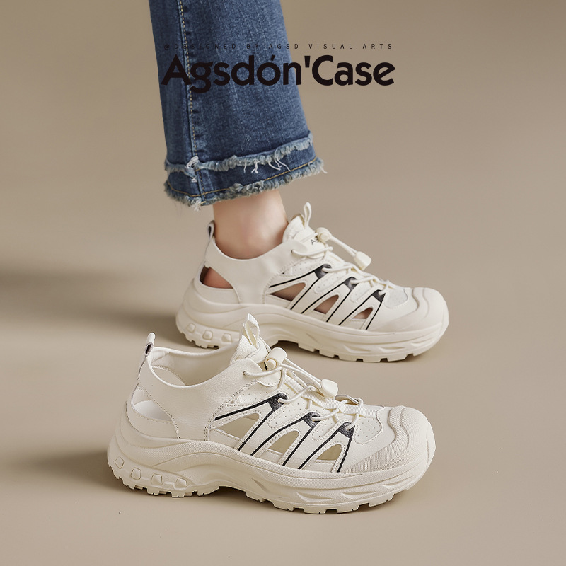 Sandalias deportivas Augu Shiden para mujer, novedad primavera 2026, calzado de senderismo y montañismo con correas elásticas, pequeñas sandalias acuáticas blancas con diseño calado.