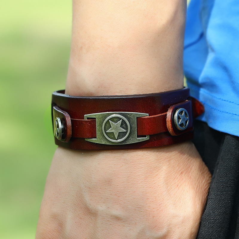 simple retro five-pointed star multi-layer leather bracelet