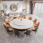 火锅桌子电磁炉一体中式餐桌岩板商用酒店高端电动圆桌隐藏式批发