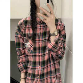 美式复古Vibe风长袖格子衬衫女春秋设计感小众甜酷高级感衬衣外套